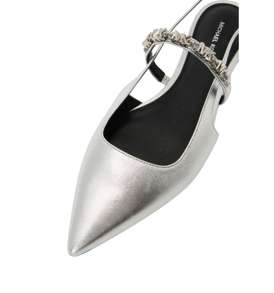 Silver Metallic Leather Dina Flex Sling Flat