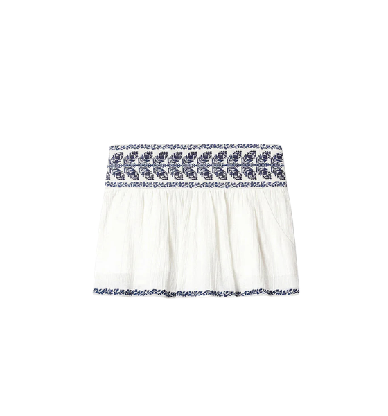 Ecru/Blue Picadilia Embroidered Cotton Miniskirt