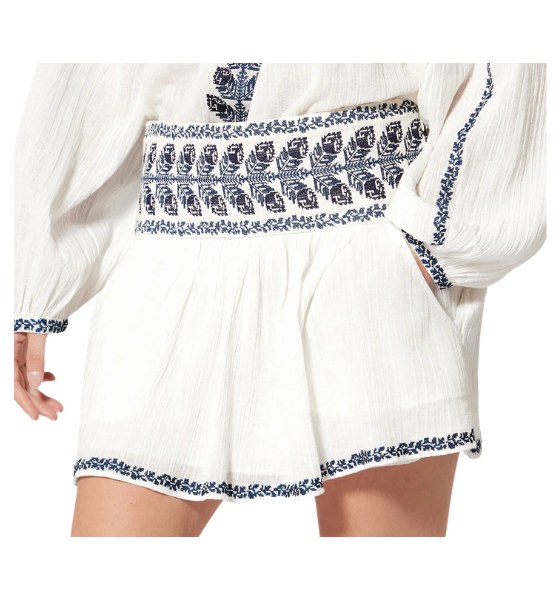 Ecru/Blue Picadilia Embroidered Cotton Miniskirt