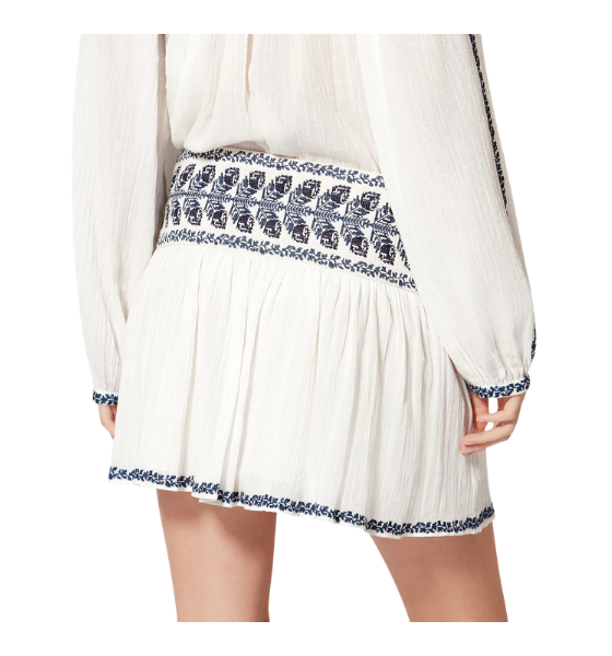 Ecru/Blue Picadilia Embroidered Cotton Miniskirt