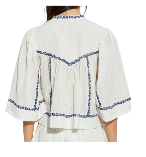 Ecru/Blue Juline Embroidered Cotton Top