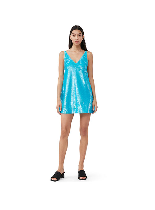 Blue Curacao Strap Sequin Mini Dress