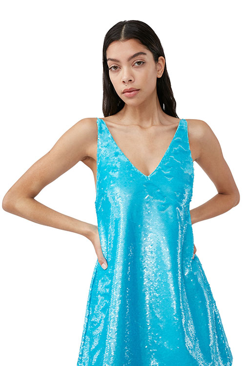 Blue Curacao Strap Sequin Mini Dress