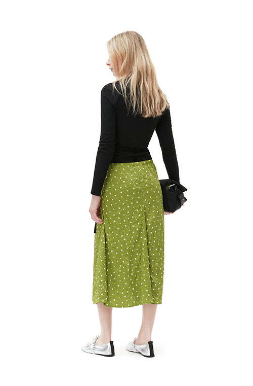 Crinkled Satin Midi Skirt