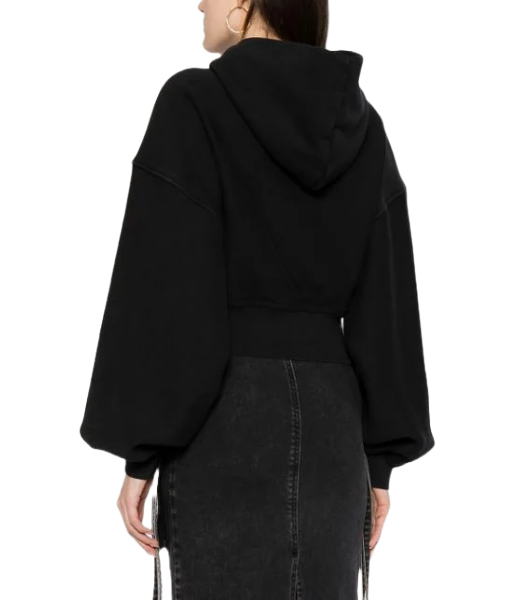 Faded Black Cropped Zip Up Hoodie With Branded Seam Label