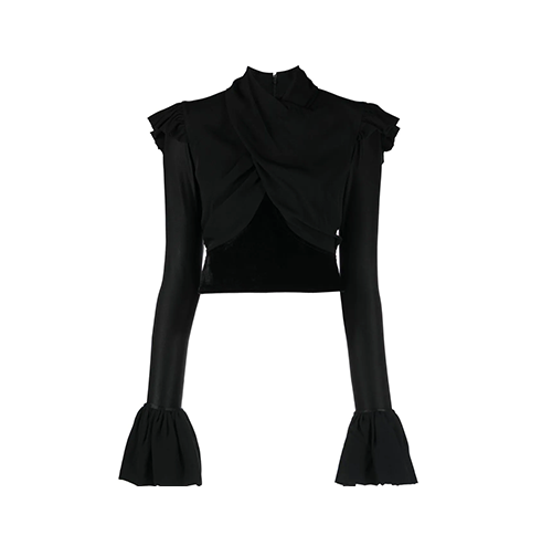 Draped Ruffled-Cuffs Top