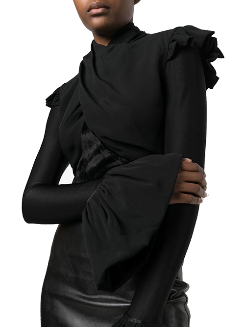 Draped Ruffled-Cuffs Top
