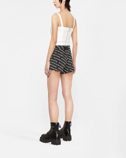 Grey Aged Bite Shorts With White Logo