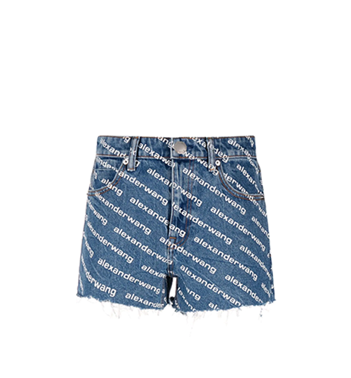 Deep Blue Bite Denim Shorts With White Logo