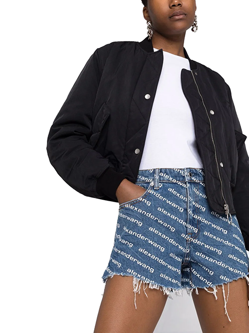 Deep Blue Bite Denim Shorts With White Logo