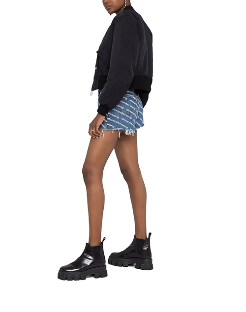 Deep Blue Bite Denim Shorts With White Logo