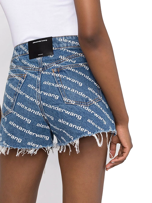 Deep Blue Bite Denim Shorts With White Logo