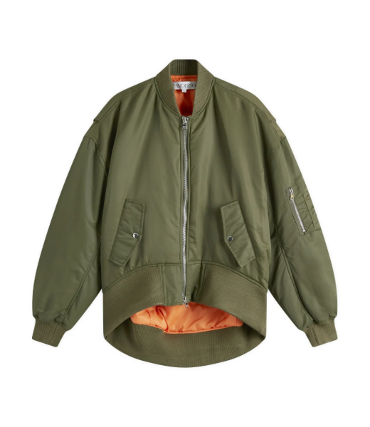 Oversized CurvedHem Olive Bomber Jacket