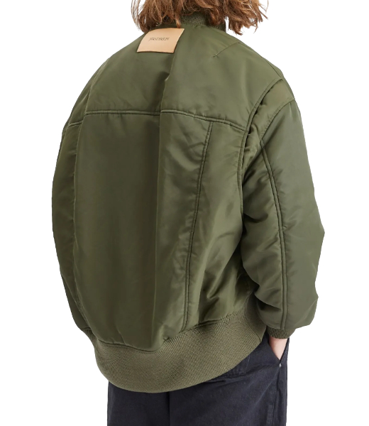 Oversized CurvedHem Olive Bomber Jacket
