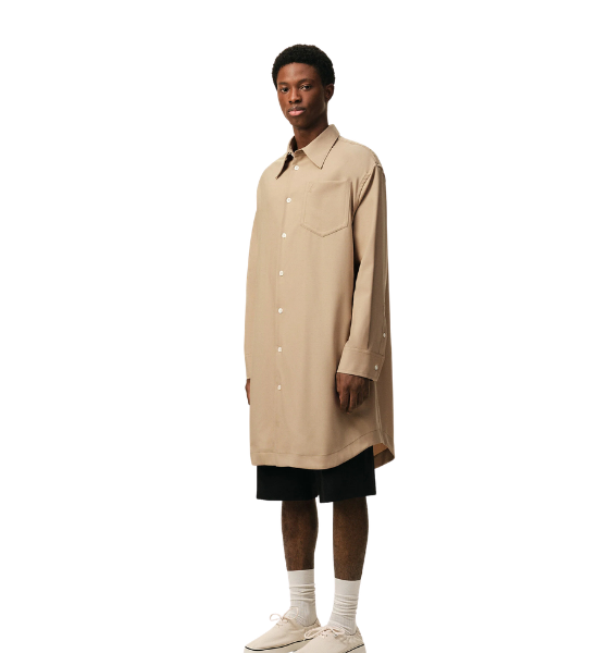 Taupe Beige Long Sleeve Wide Shirt Dress