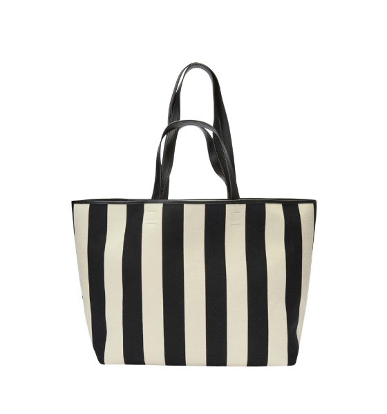 White Cream/Black Ami De Coeur Striped Shopping Bag