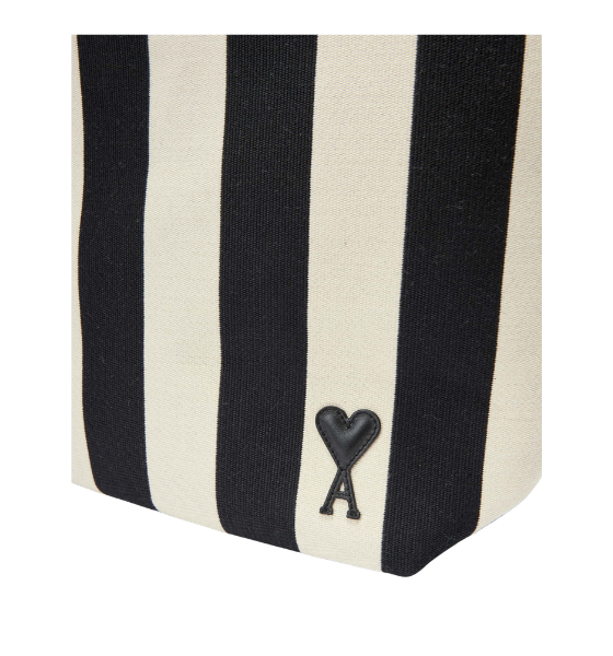 White Cream/Black Ami De Coeur Striped Shopping Bag