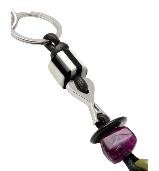 Black/White Leather Metal Ami De Coeur Pearls Keyring