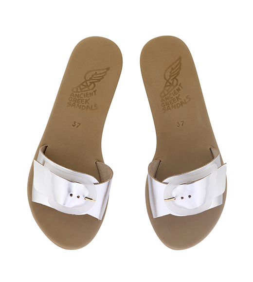 ANCIENT GREEK SANDALS SILVER LEATHER SLIDES