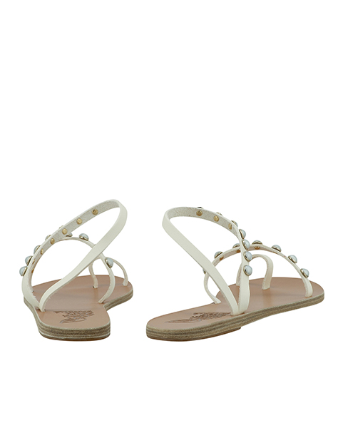 ANCIENT GREEK SANDALS OFF WHITE LEATH PEARLS EMBELISHED SANDALS