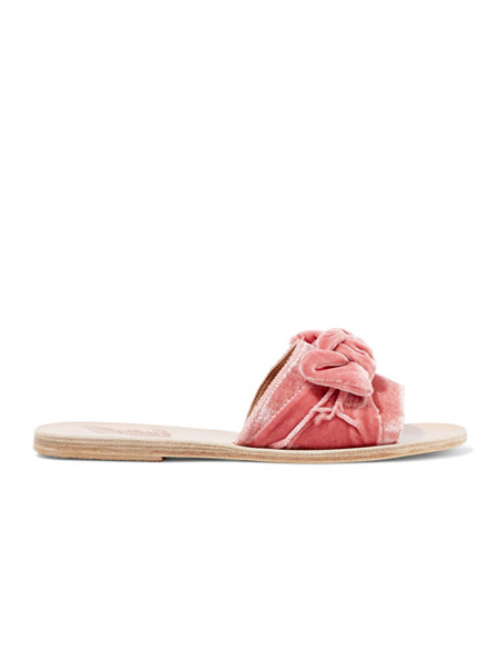 ANCIENT GREEK SANDALS VELVET DUSTY PINK SLIDES