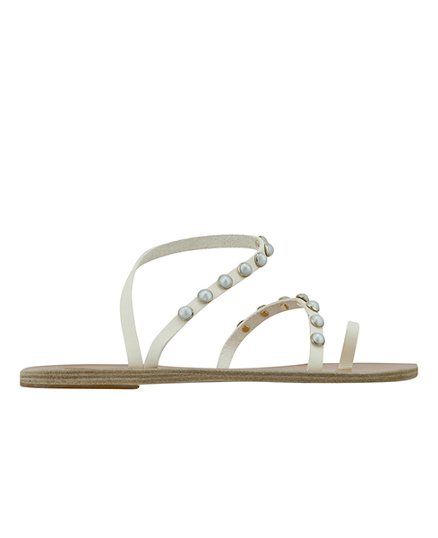 ANCIENT GREEK SANDALS OFF WHITE LEATH PEARLS EMBELISHED SANDALS