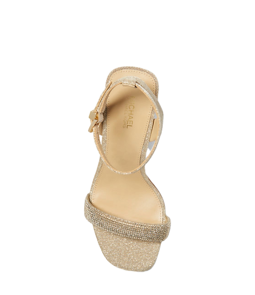 Carrie Embellished Glitter Chain-Mesh Sandal Pale Gold