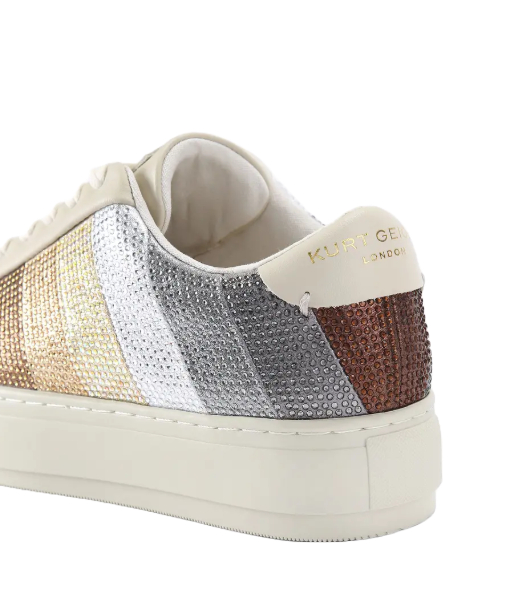 Metal Comb White Leather Earth Colour Rhinestones Sneaker