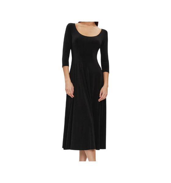 Black Long Sleeve Reversible Scoop Neck Flared Dress