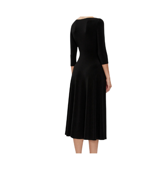 Black Long Sleeve Reversible Scoop Neck Flared Dress