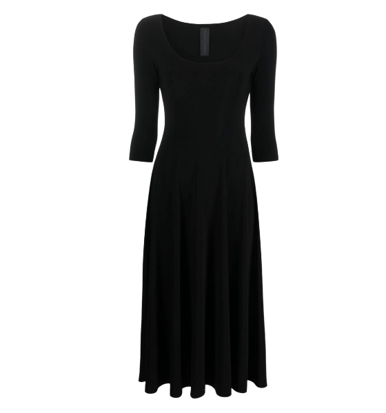 Black Long Sleeve Reversible Scoop Neck Flared Dress