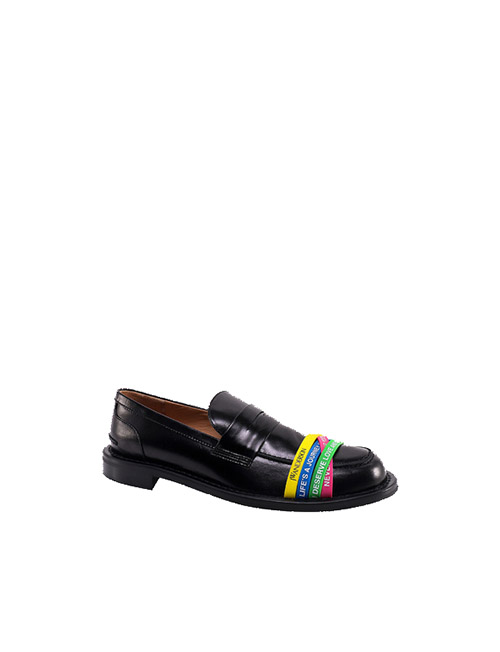 U102 Elastic Mens Calf Antick Black Loafer