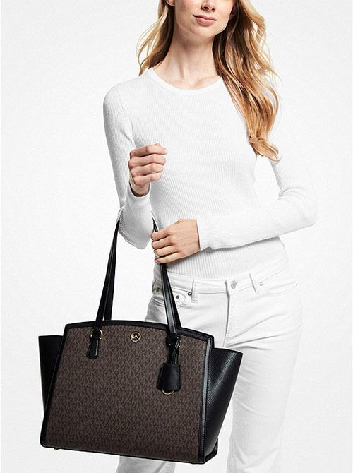 Large Brown Logo Black Tote