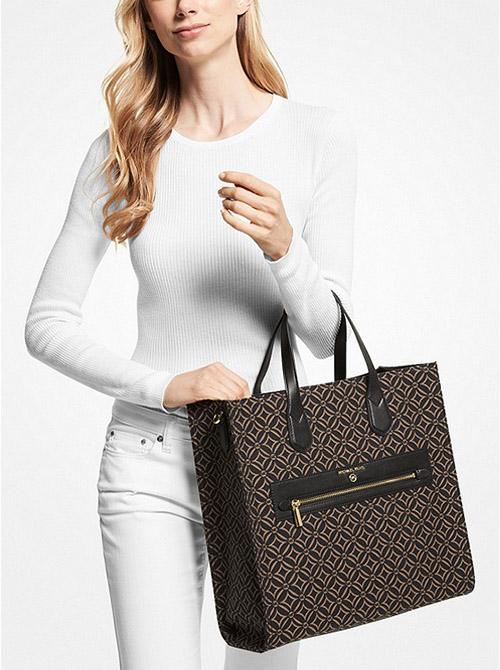Black Logo Brown Tote Bag