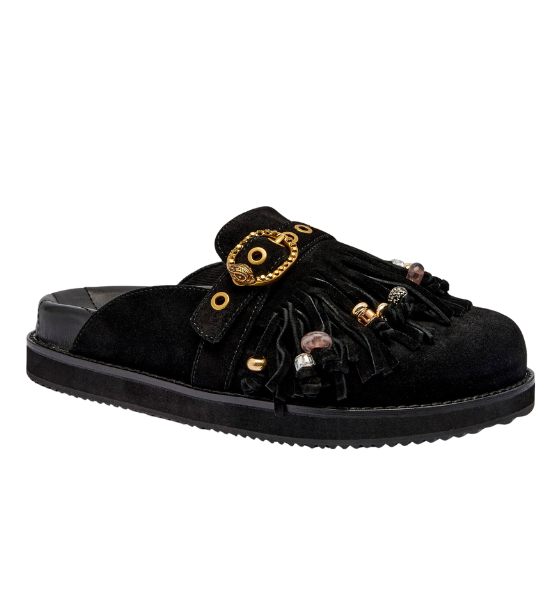 Black Suede Mayfair Fringe Mule