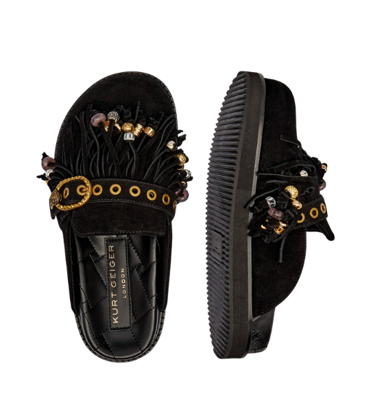 Black Suede Mayfair Fringe Mule