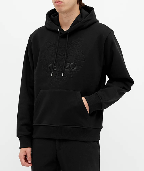 KENZO BLACK EMBOSSED TIGER HOODIE