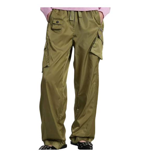 Khaki Duchesse Nylon Oversized Elasticated Pants