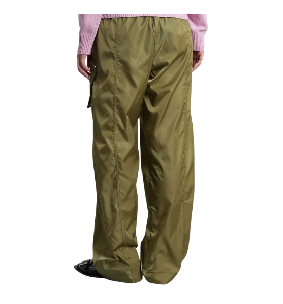 Khaki Duchesse Nylon Oversized Elasticated Pants
