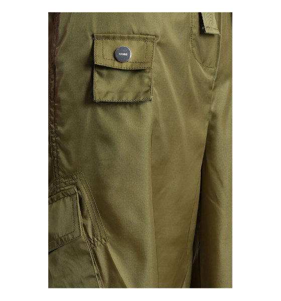 Khaki Duchesse Nylon Oversized Elasticated Pants