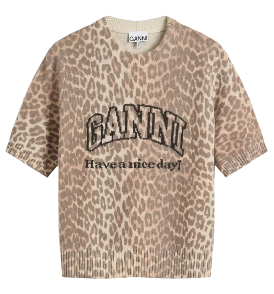 Graphic Wool Mix Printed Leopard T-Shirt