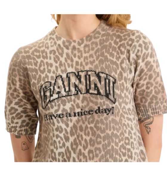 Graphic Wool Mix Printed Leopard T-Shirt