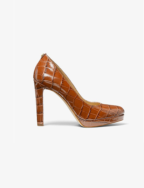 MICHAEL KORS CHESTNUT ETHEL PUMP EMBOSSED CROC LEATHER