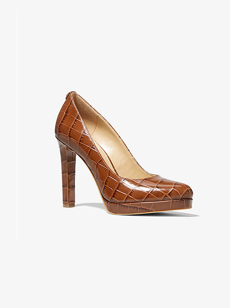 MICHAEL KORS CHESTNUT ETHEL PUMP EMBOSSED CROC LEATHER