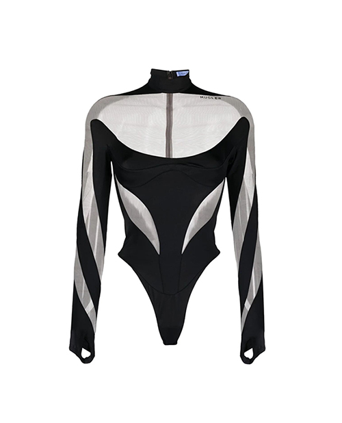Black Nude Illusion Neckline Bodysuit