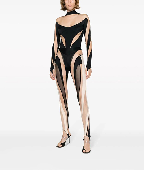 Black Nude Illusion Neckline Bodysuit