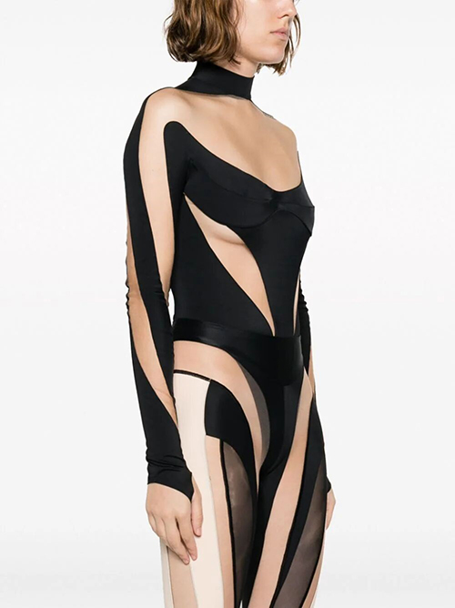 Black Nude Illusion Neckline Bodysuit
