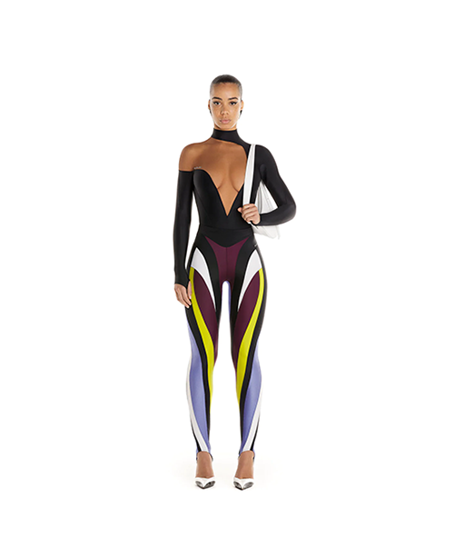 Black Nude Asymmetrical Illusion Bodysuit