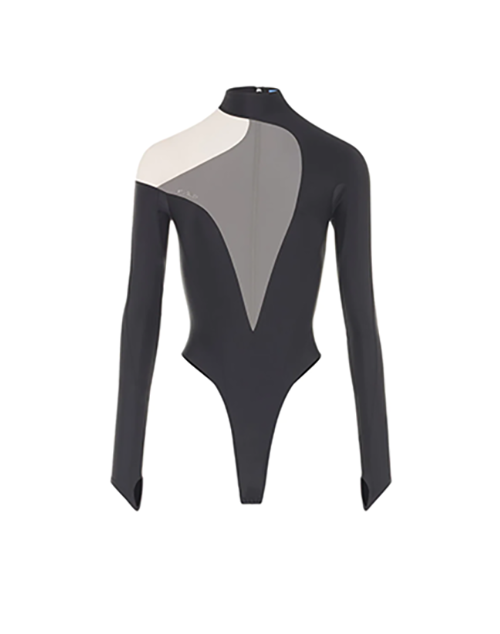 Black Nude Asymmetrical Illusion Bodysuit