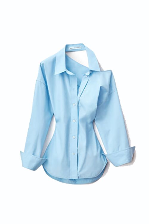 Chambray Blue Shirt With Open Back Neckline